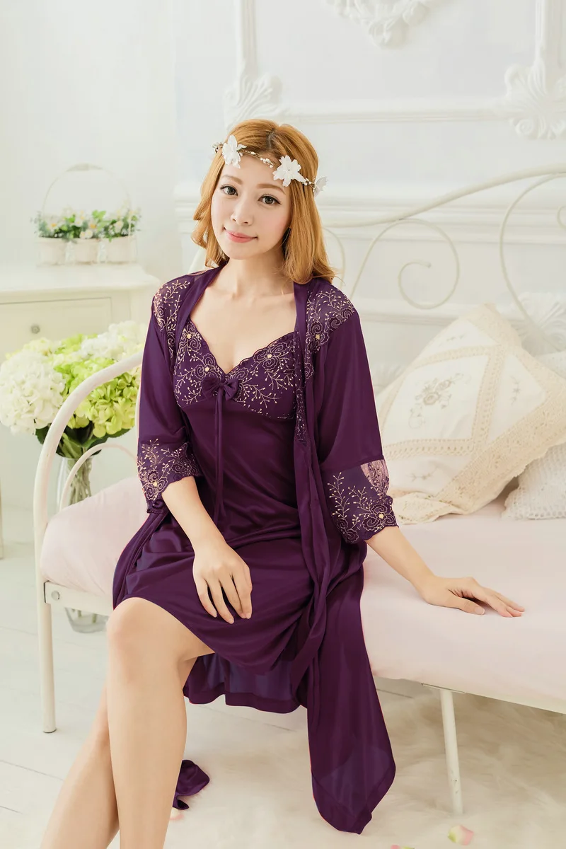 Sexy Silk Sleepwear Luxury High Grade Ice Silk Long Comfortable