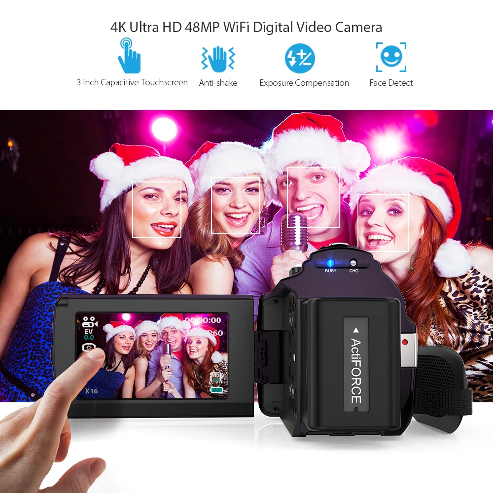 Andoer 4K 1080P 48MP WiFi цифровая видеокамера регистратор с 2 шт. аккумуляторами + 0.39X