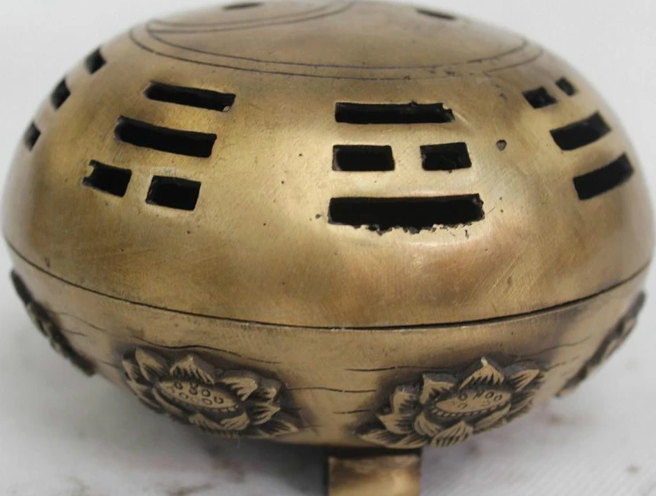 

3"Chinese China Bronze Eight symbols lotus flower Statue Incense Burner Censer