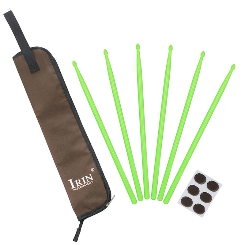 Irin Drum Accessories Set- 3 Pair Nylon Drum Sticks+ Waterproof Storage Carrying Bag+ Mute Sticker Percussion Parts