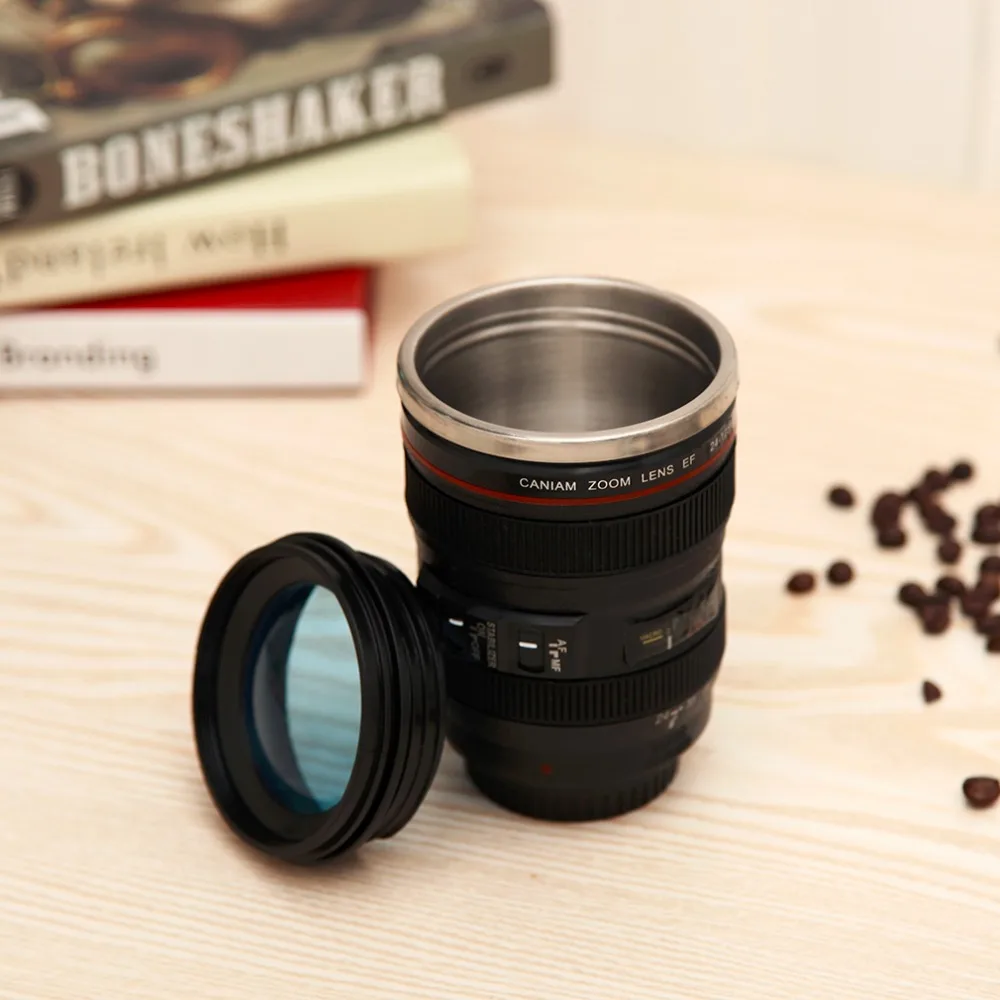 Camera Lens Shape Cup Coffee Tea Travel Mug Stainless Steel Vacuum Flasks
