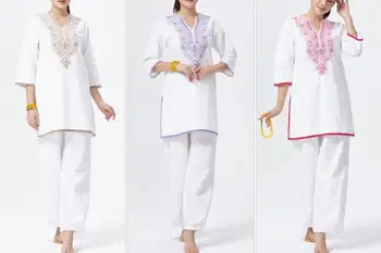 

3color cotton&linen new embroidery spring/summer loose fitness yoga clothing meditation lay suit meditation uniforms