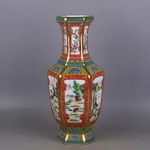 Шестигранная ваза эмаль с двенадцатью знаками Зодиака картины Qianlong династии Цин как украшения для коллекции антикварного фарфора в старом I
