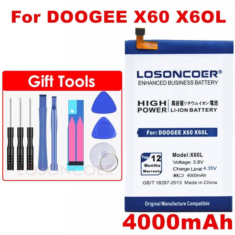 

LOSONCOER 4000mAh X60 X60L Polymer Mobile Phone Battery For Doogee X60 X60L Battery+Tracking Number Free tools