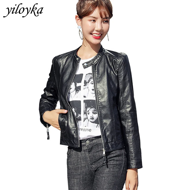 

Pu Leather Jacket Women Fashion Black Soft Bomber Jacket Motorcycle Coat Short Faux Leather Biker Cool Outerwear Basic Jacket