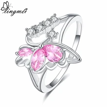 Lingmei модные кольца бабочки для женщин 925 серебряные ювелирные изделия золото и кольцо из розового циркона Размер 6 7 8 9 юбилей вечерние подарки