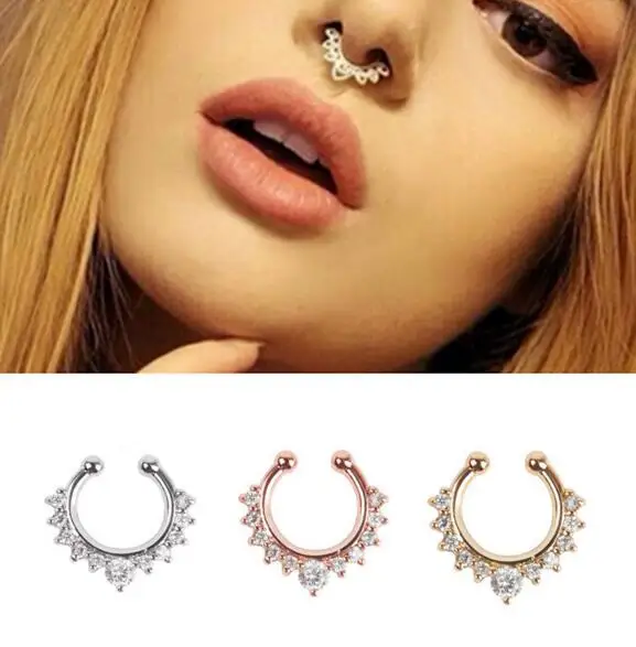 18 style Titanium nose Rings Crystal Fake Nose Ring Septum Piercing