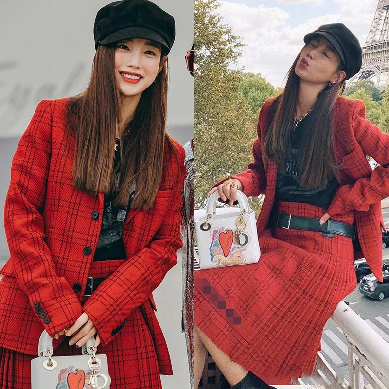 

Star Similar Net Red Small Suit 2009 Spring New Red Chequered Slim Coat Women Coats and Jackets Turn-down Collar