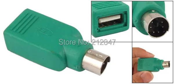 Mini 6 Pin DIN PS-2 to USB Port Mouse Adapter Connector Green B
