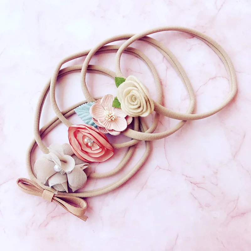 

Baby Headband Fake Flower Nylon Hair Bands Pearl Floral Newborn Kids Safe Headwear Hair Accessories
