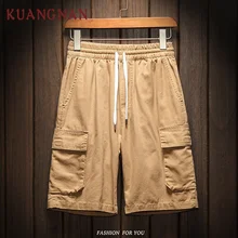 KUANGNAN до колена повседневные Летние Хлопковые Бриджи мужские спортивные мужские шорты летние мужские шорты хлопок человек 5XL Новинка