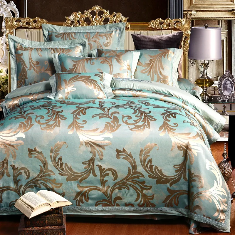 Luxury Red Purple Golden Blue King Queen Wedding Bedding Sets