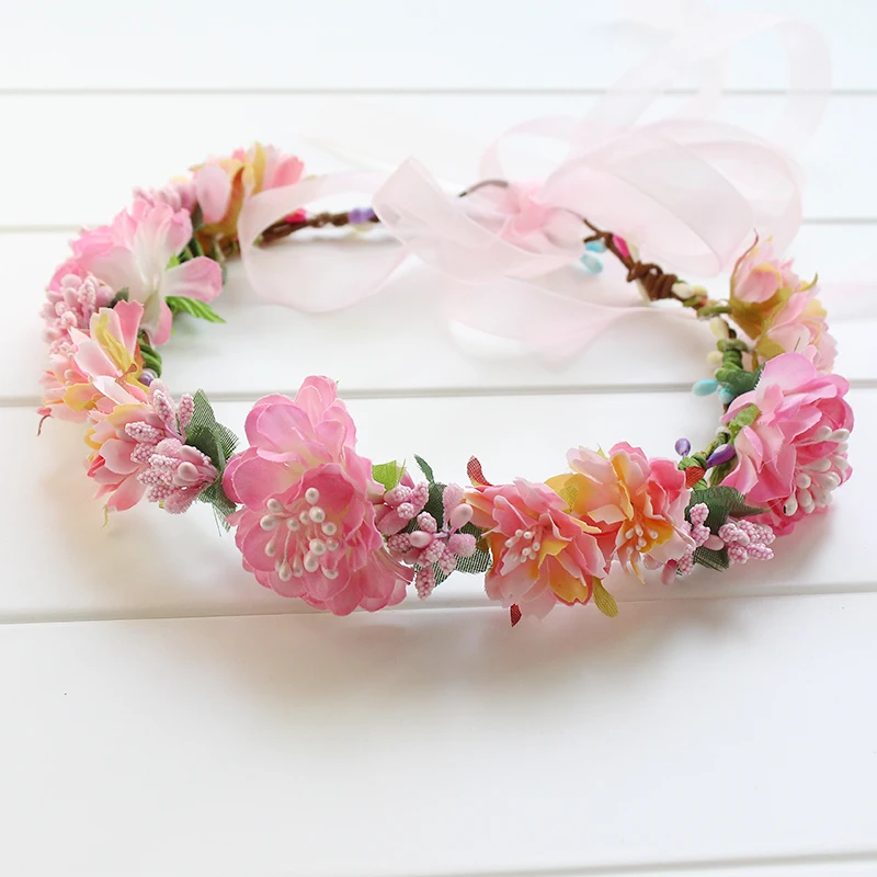 

Pink flower crown Artificial Flowers Wreath Crown Garland Halo for Wedding Festivals Girls Women Wreath Headpiece