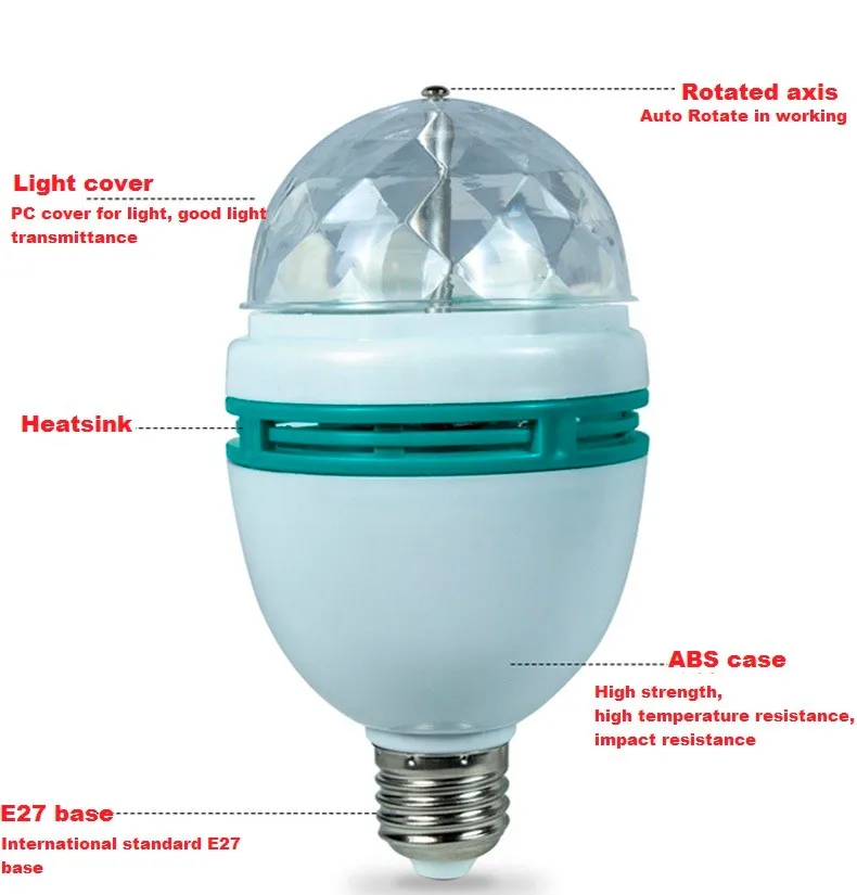 Лидер продаж! E27 3 Вт красочный Авто вращающийся RGB светодиодный светильник вечерние лампы диско движущаяся голова эффект светильник s беспроводные точечные лампы