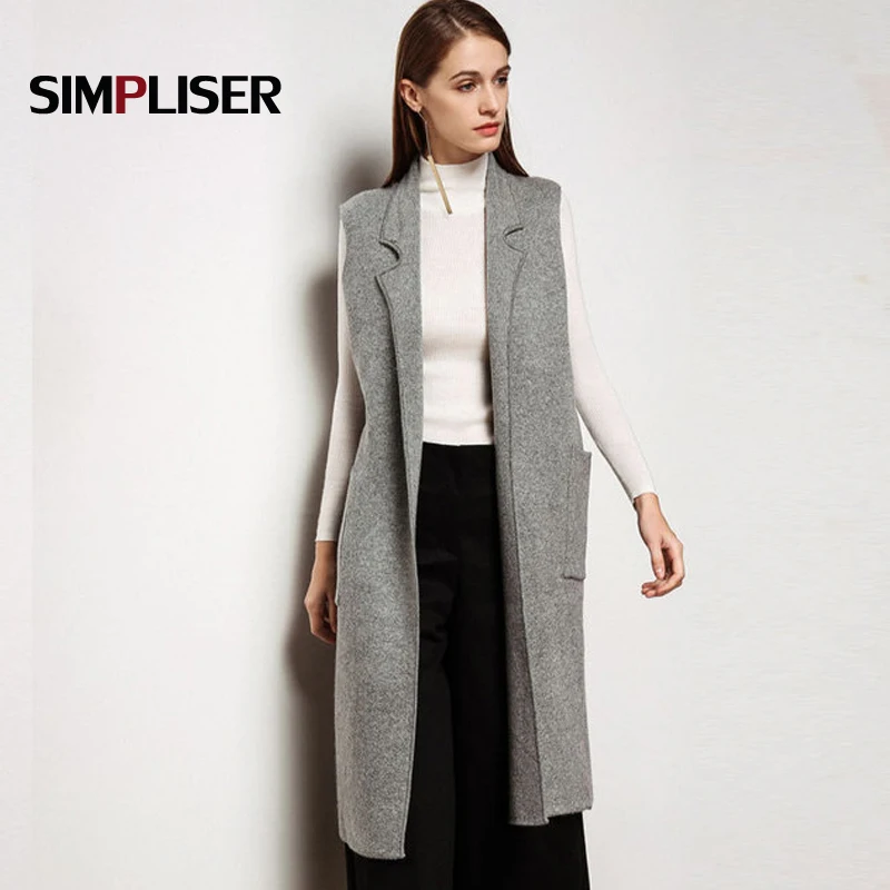 

2019 High Quality Women Cashmere Blend Vest Waistcoat Lady Office Wear Long Waistcoat Women Coat Casual Sleeveless Vest Jacket