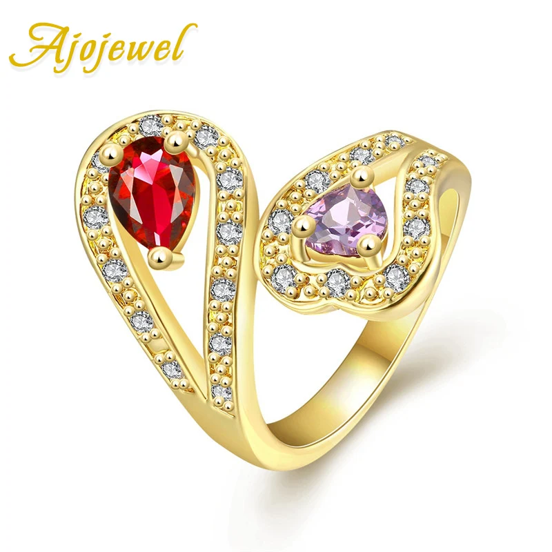 

Ajojewel Rose Gold Color Delicate Copper Ring Women Red Purple Zirconia Ring Luxury Women Accessories Wholesale