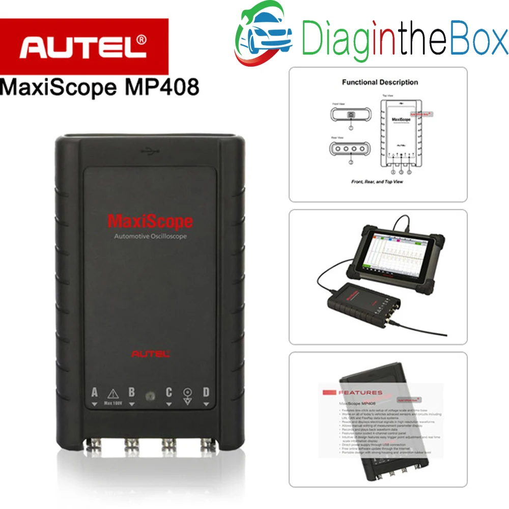 AUTEL MaxiScope MP408 Основной комплект 4 канальный автомобильный осциллограф работает с