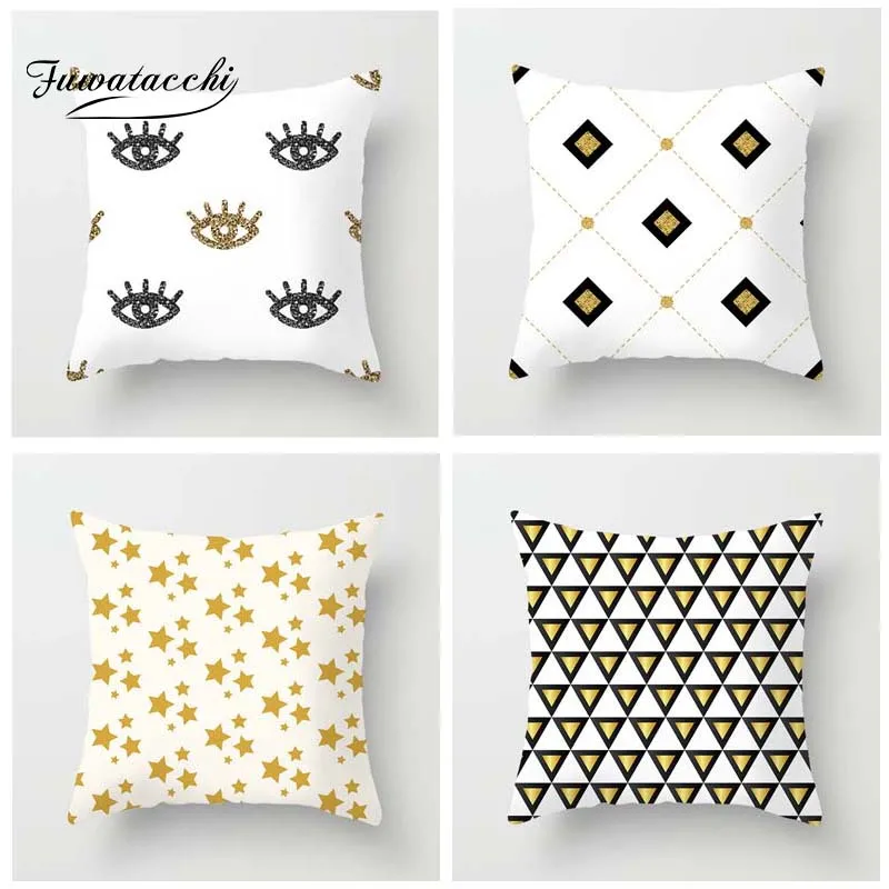 

Fuwatacchi Geometric Printed Cushion Cover Dot Heart Snow Star Pillow Cover White Decorative Pillowcase for Home Sofa