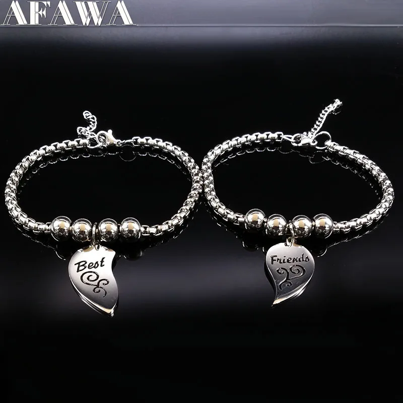 Браслеты из нержавеющей стали для женщин, браслеты дружбы серебряного цвета в форме сердца, ювелирные изделия B17988