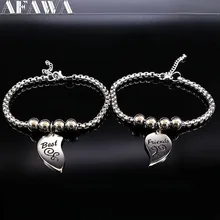 Браслеты из нержавеющей стали для женщин, браслеты дружбы серебряного цвета в форме сердца, ювелирные изделия B17988