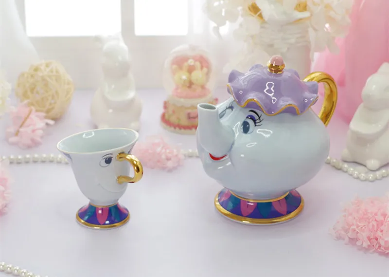 Красота и чудовище кофейные кружки набор чипов чайные чашки и кружки мультфильм сахарная тарелка наборы с подарочной коробкой