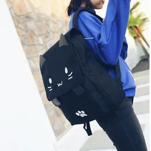 Casual Women Backpack Canvas School book bags for girls teenager Cute Cat printing Back Pack Big Schoolbags Black back bag 2018