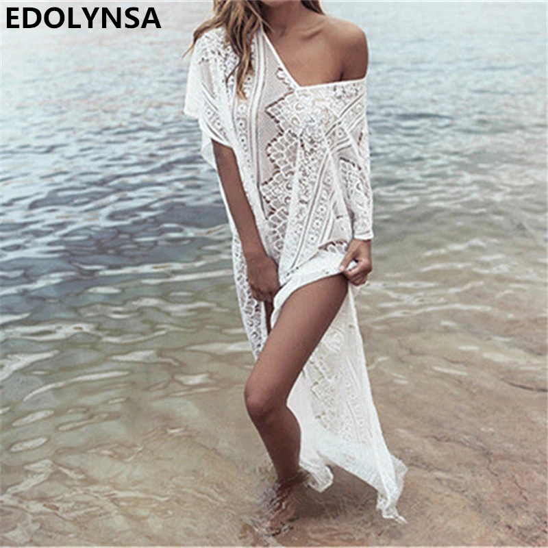 

Beach Dress 2019 Plus Size Tunic Crochet Solid Women Summer Dresses Vintage Sexy Hollow Out Casual Dress Bohemian Dresses #N229