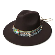 LUCKYLIANJI Ретро детские Винтаж шерсть широкими полями Кепки Fedora панама джаз шляпа-котелок кисточкой Бирюзовый группа(54 см/отрегулировать