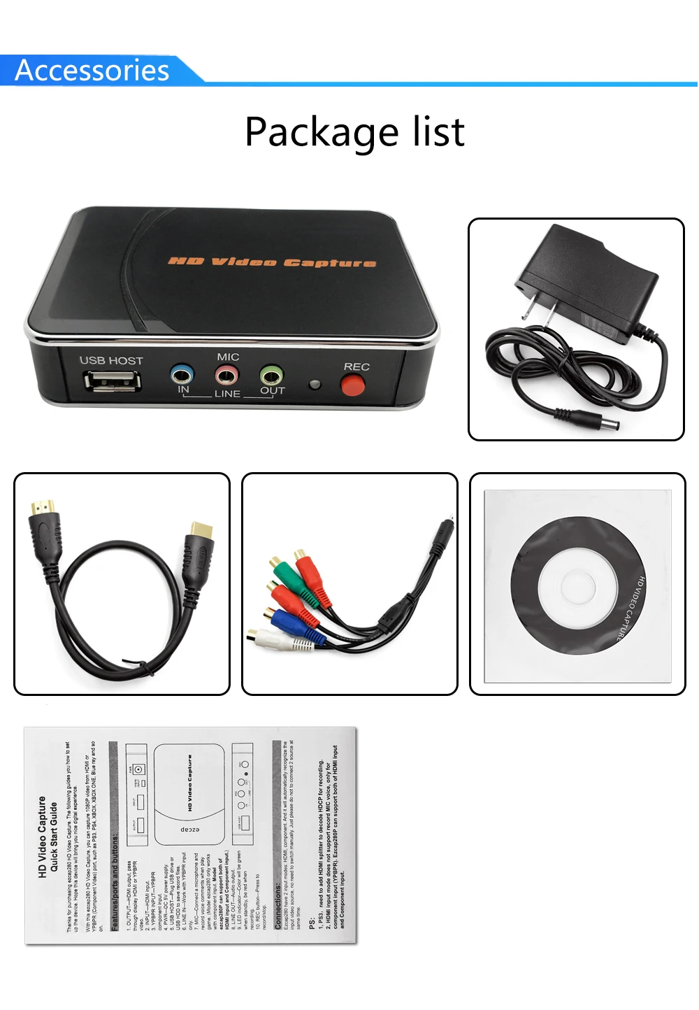 Ezcap HD игровая карта захвата HD видео Захват 1080P HDMI/YPBPR видео рекордер для Xbox 360 Xbox One/PS3 PS4/wii U нет никакой настройки