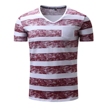 

New VogueFashion Men Striped Cotton T Shirts V-neck Short Sleeve Summer Style Cotton T Shirts For Male S-2XL