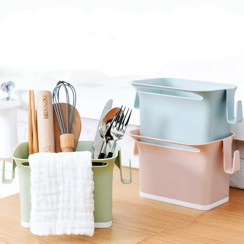 

Kitchen Chopsticks Cage Spoon Storage Box With Hook Fast Draining Water Cutlery Sponge Holder Dish Multifunction Rack