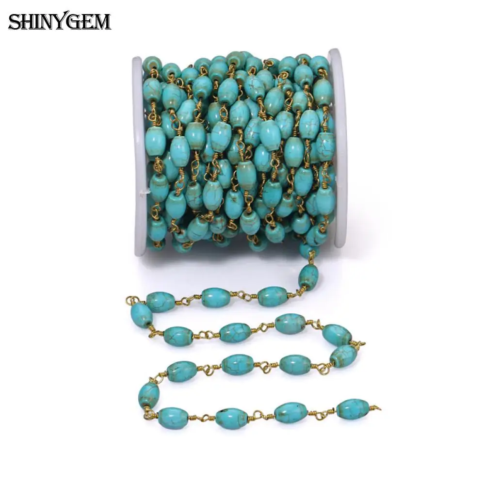 ShinyGem естественный неправильной формы Бирюзовая Цепочка Из Бисера 24K