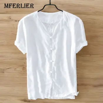 

MFERLIER Spring Summer men shirts V neck short sleeve Solid color shirts men Size M-3XL 3 colors