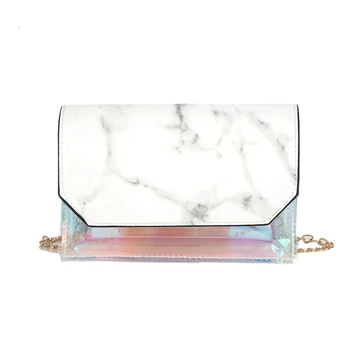

AUAU-Transparent Small Bag Female New Chain Shoulder Sling Square Bag Stone Jelly Bag Beach Bag