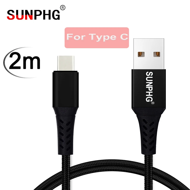 

SUNPHG 2m Universal Charger Cable For Type C Data Fast Charging Wire Nylon Braided Line For Xiaomi Xiomi For Samsung Note8 2.4A