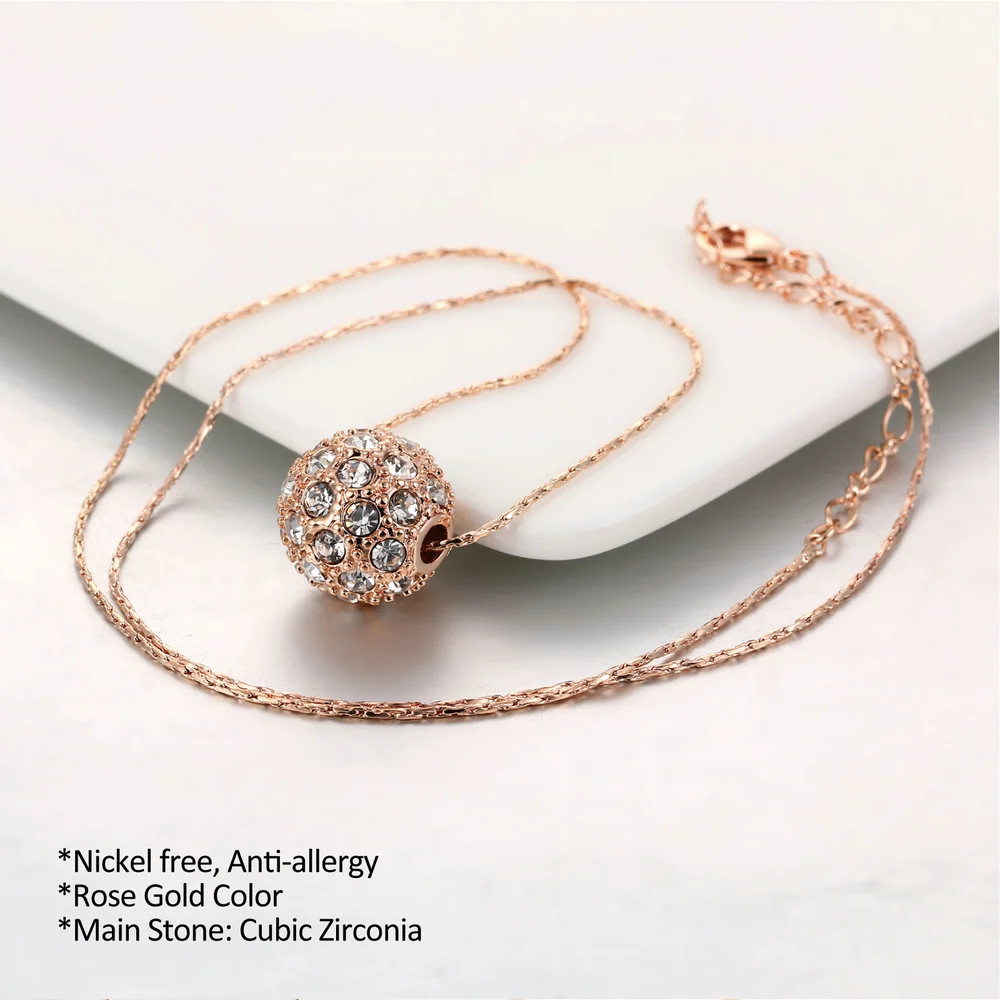 Double Fair Beads Charm Necklaces & Pendants For Women Silver/Rose Gold Color Fashion Women's Jewelry Crystal Snake Chain DFN252