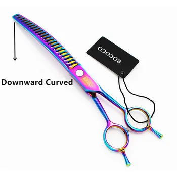 

8inch Rainbow Pet Downward Curved Shark Thinning Scissor Pet Shear Grooming Clipper Pet Supplier Dog Cat Hairdressing Clipper