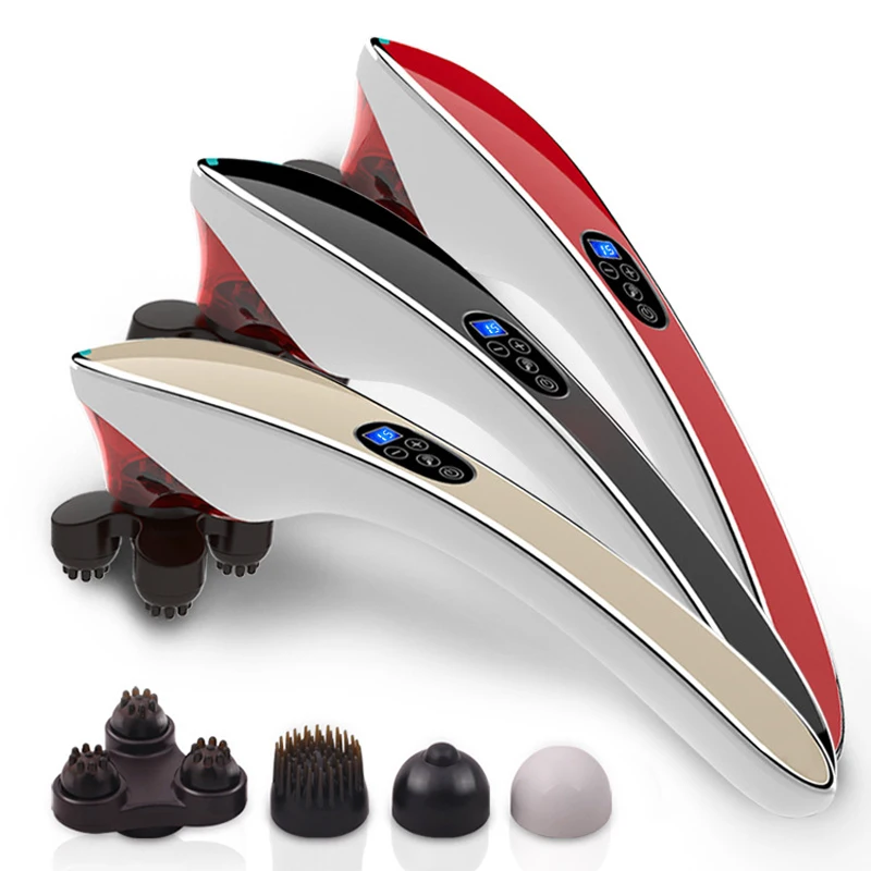 

Handheld Electric Massager with 4 Massage Heads Household 4 Modes 4 Levels Red Theray Light Body Neck Back Massage Relaxation