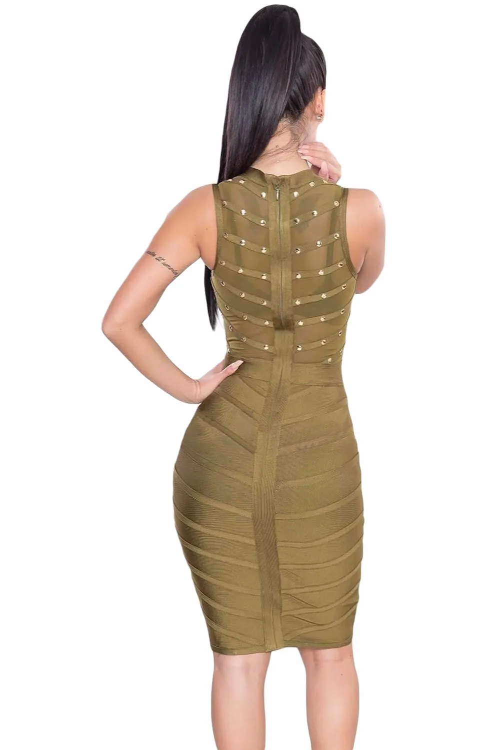 Army-Green-Studded-Bandage-Dress-LC28401-9-3