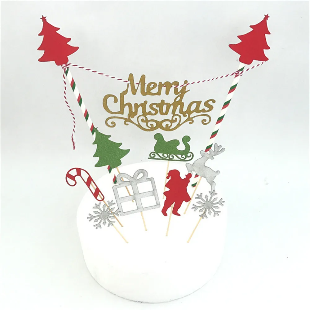 Christmas Cupcake Cake Toppers Cake Insert Flags for Party Baking Photograph New Christmas decorations 9.24
