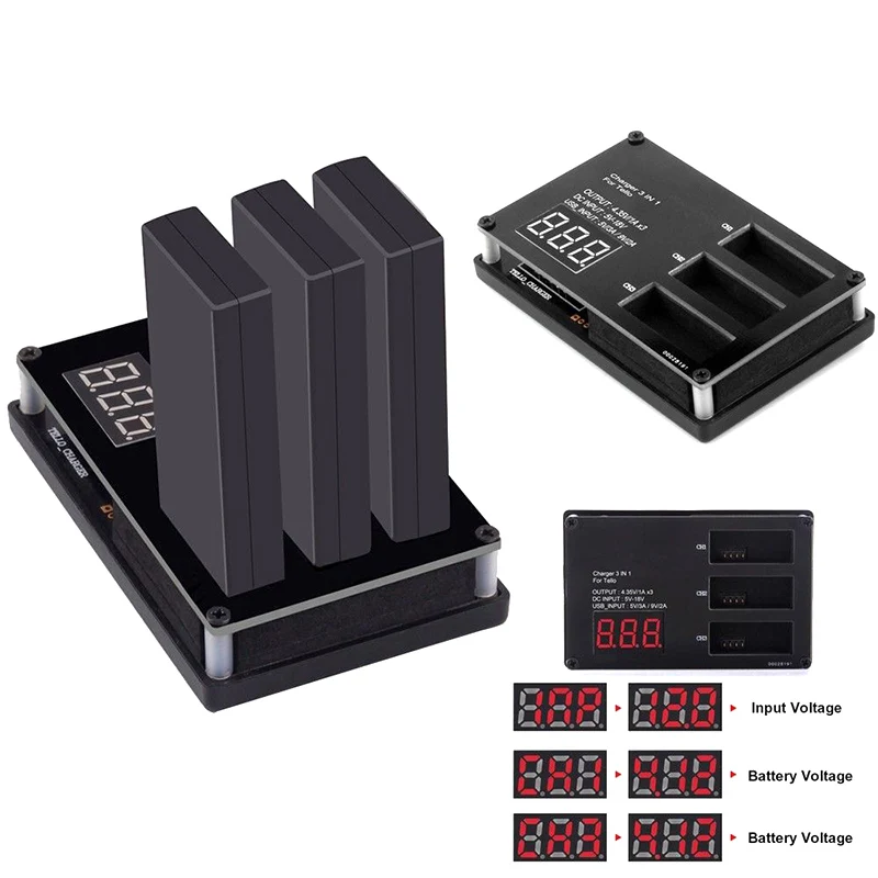 3 in 1 Multi Battery Charger Digital Display Intelligent Quick Charging Hub for Tello font b