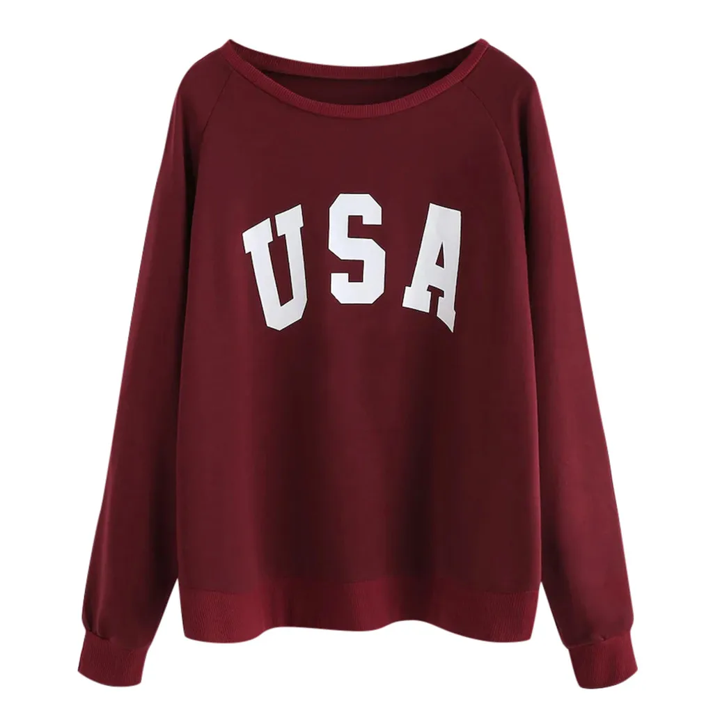 

USA Letter Print Sweatshirt Women Long Sleeve O-Neck Pullover Harajuku Jumper Autumn 2019 Casual Pullover #T35