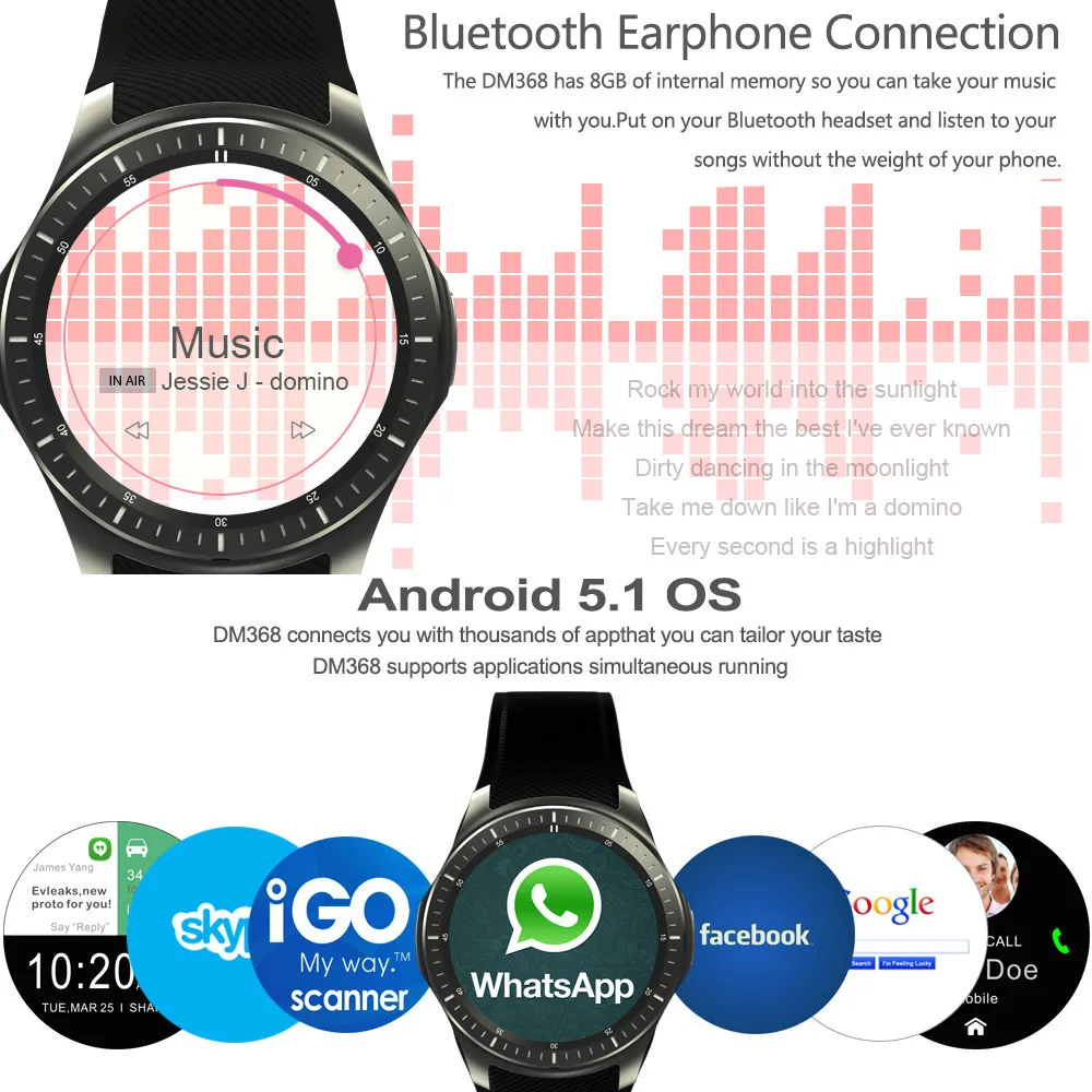 

All in One DM368 Android Men's Smart Watch with WIFI & 3G Network & Various Applications Downloading Available /Smart Watch