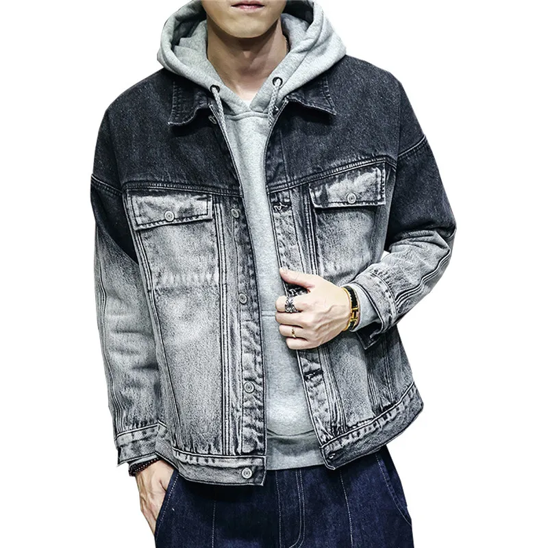 

MORUANCLE Fashion Men's Gradient Color Denim Jackets Autumn Winter Casual Jeans Jacket For Male Blue And Grey Size M-XXXL