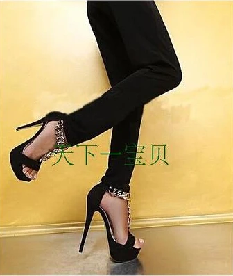 Nouveaux Showed Concis Chaînes Ciel Décoration As À Mode Plate Confortable Métalliques Color Sexy Talons haute Peep forme Toe Noir La rxUrpwq8