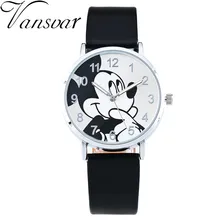 2016 Fashion Watch Mickey Mouse Children Cartoon Watch Leather Wristwatch Casual Kid Boy Quartz Watch Women