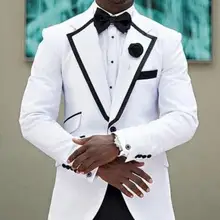Белый Уникальный последние Дизайн Новое поступление модные Для мужчин костюмы таможенные Made смокинги Дизайн er 4 шт(куртка+ брюки+ платок+ галстук-бабочка