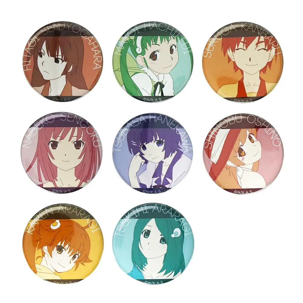 

Bakemonogatari Anime Monogatari Hitagi Senjougahara Oshino Shinobu Sinobu Mayoi Nadeko Tsukihi Tsubasa Karen Metal Badge