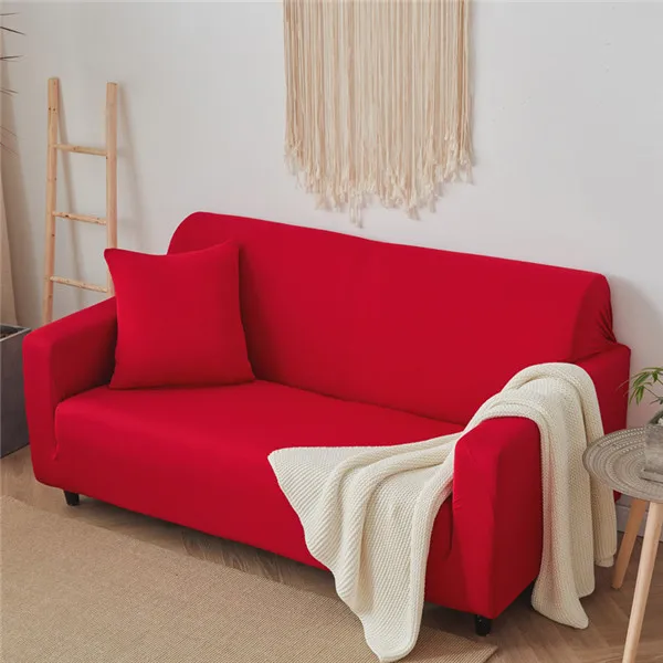 Сплошной цвет эластичный чехол на диван для гостиной плотно оберните все включено противоскользящее покрывало на диван, кушетку покрытие для домашнего декора - Цвет: Red