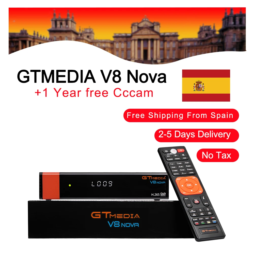 

V8 Nova Satellite Receiver Gtmedia V8 NOVA HD 1080P Europe Clines for 1 Year Spain Built Wifi Dongle V9 Super Power by V8 Super
